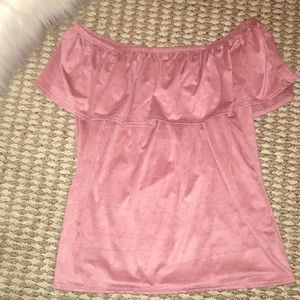 Ruffle suede dusty rose off the shoulder top